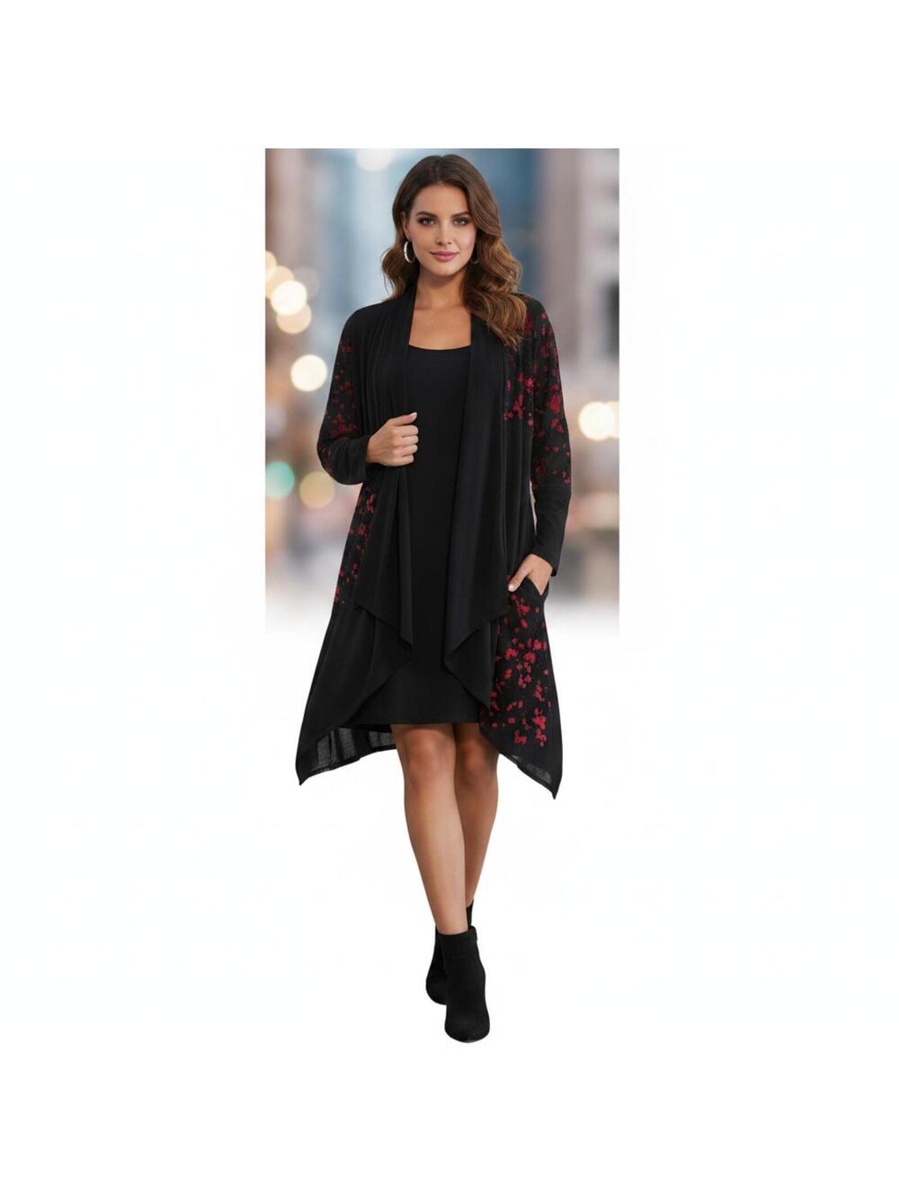 IC by Connie K Black Floral Knit Cardigan Sweater L Dillards